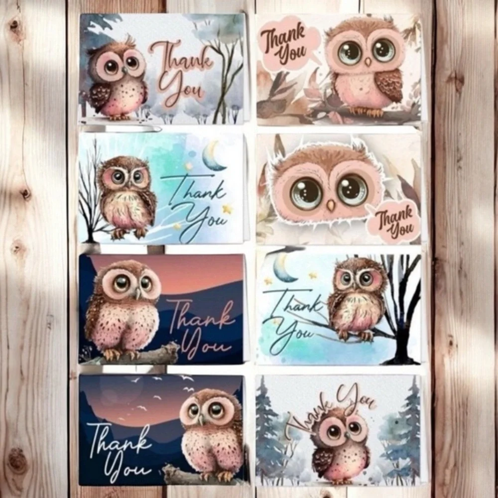 (8) 6x4 Owl Thank You Cards Assortment